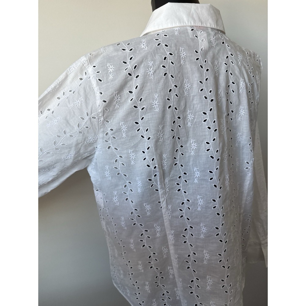 Talbots Woman Petites 16W White Embroidered Eyelet Button Down Blouse Plus - Picture 11 of 16